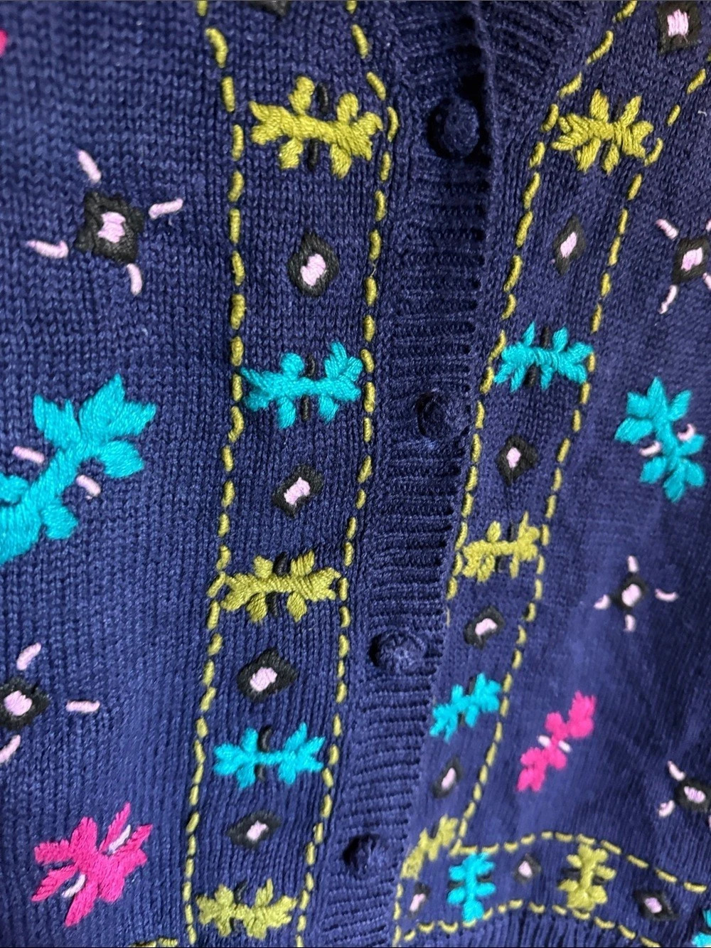 Vintage Jennifer Moore Embroidered Button Up Sweater Vest Navy Blue Size L - Picture 3 of 8